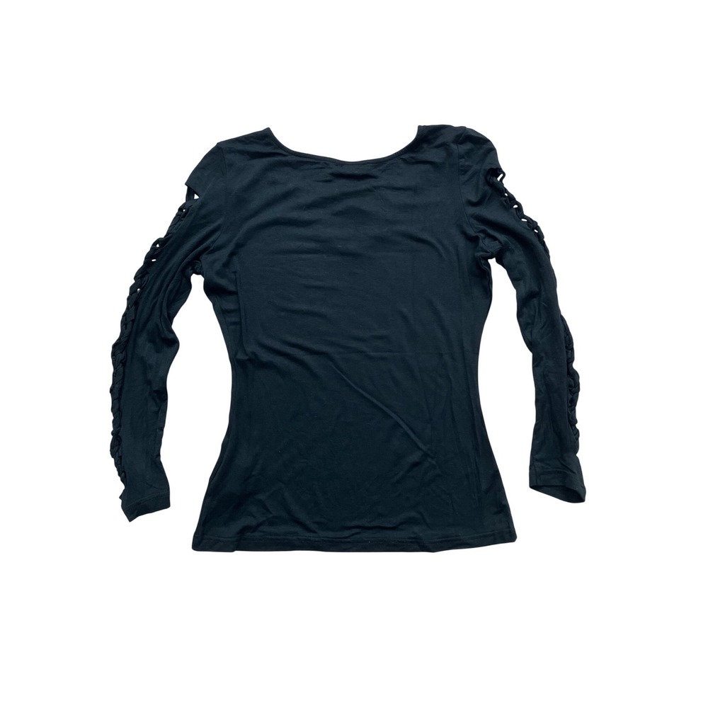 Venus Womens Black Strappy Cage‎ V Neck Braided Lattice Long Sleeve Top Small